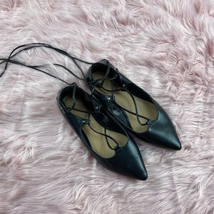 Black lace up flats